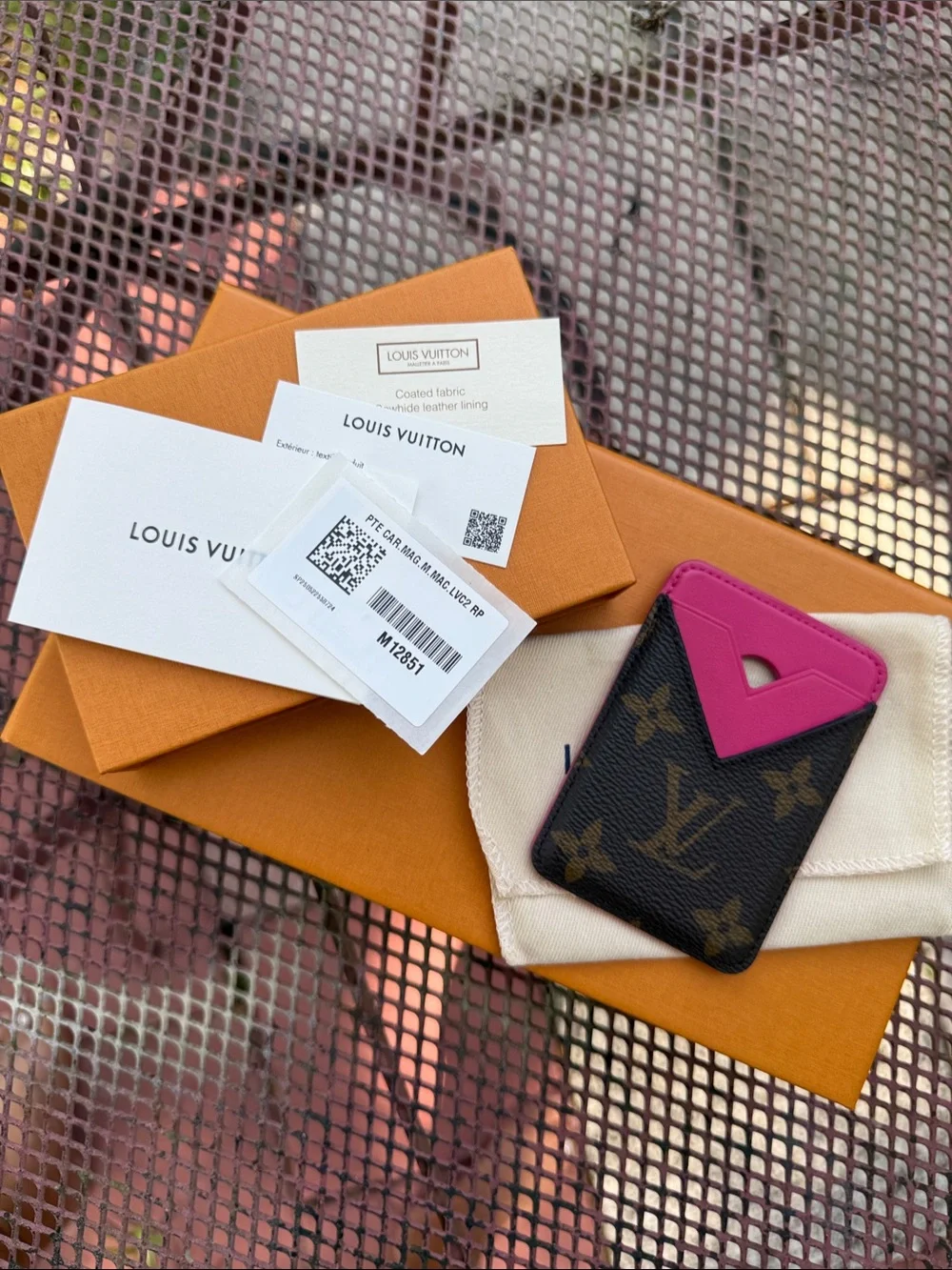 Louis Vuitton Brown Monogram Card Sleeve with Pink Trim